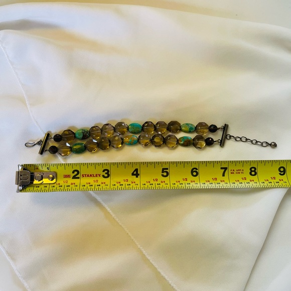 Turquoise Smokey Quartz Stone Bead Adjustable Bracelet - Picture 5 of 5